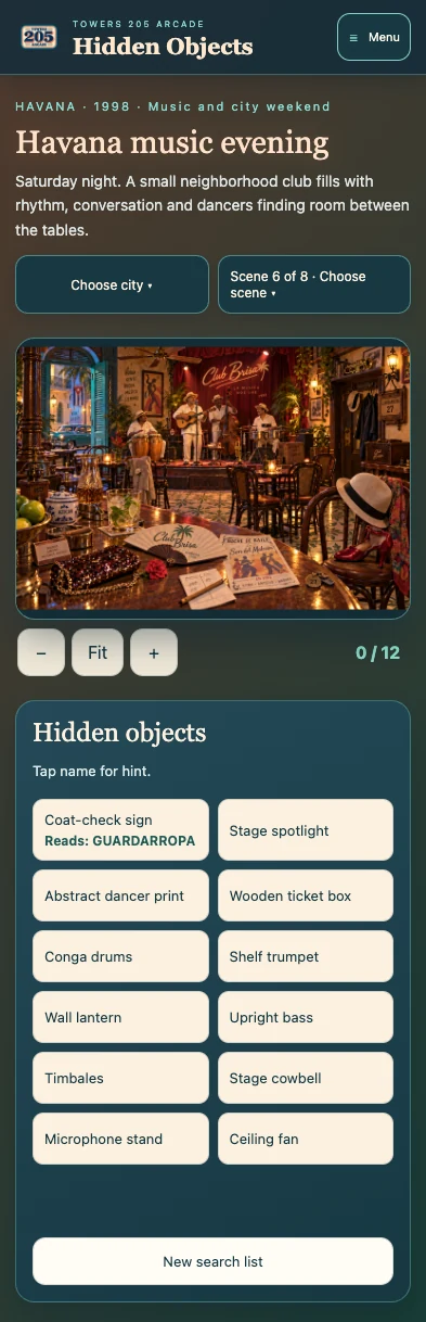 Current Hidden Objects gameplay in a Havana music club
